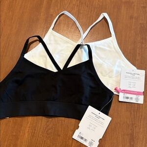NWT Athleta Girl Bundle of two Seamless V-Neck Bras, 1 White & 1 Black Sz L/12